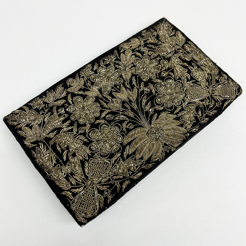 Vintage Clutch Purse | Black Velvet & Genuine Gold Thread | 1950s